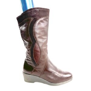 Theresia Muck Women Size 6 Brown Quilted Leather Mid Calf Boot Wedge Zip German